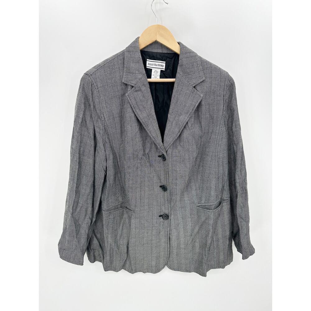 August Max Woman Blazer Women 16W Black Grey Silk Wool Career Office Capsule